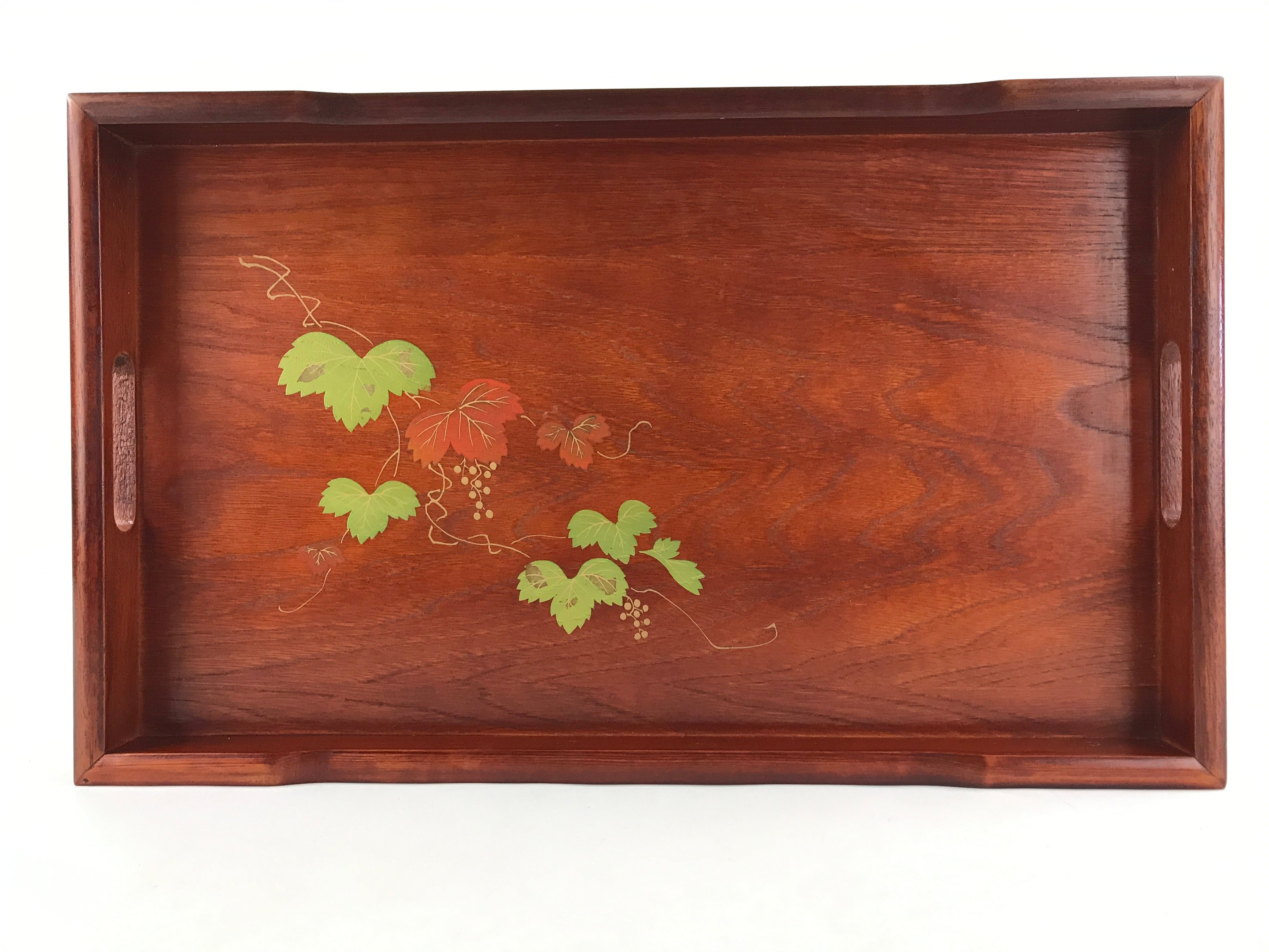 Japanese Wooden Serving Tray Vtg Large Obon Makie Kiri Paulownia Flowers UR989