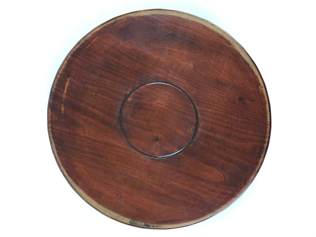 Japanese Wooden Serving Tray Vtg Obon Brown Round Carved Design UR885