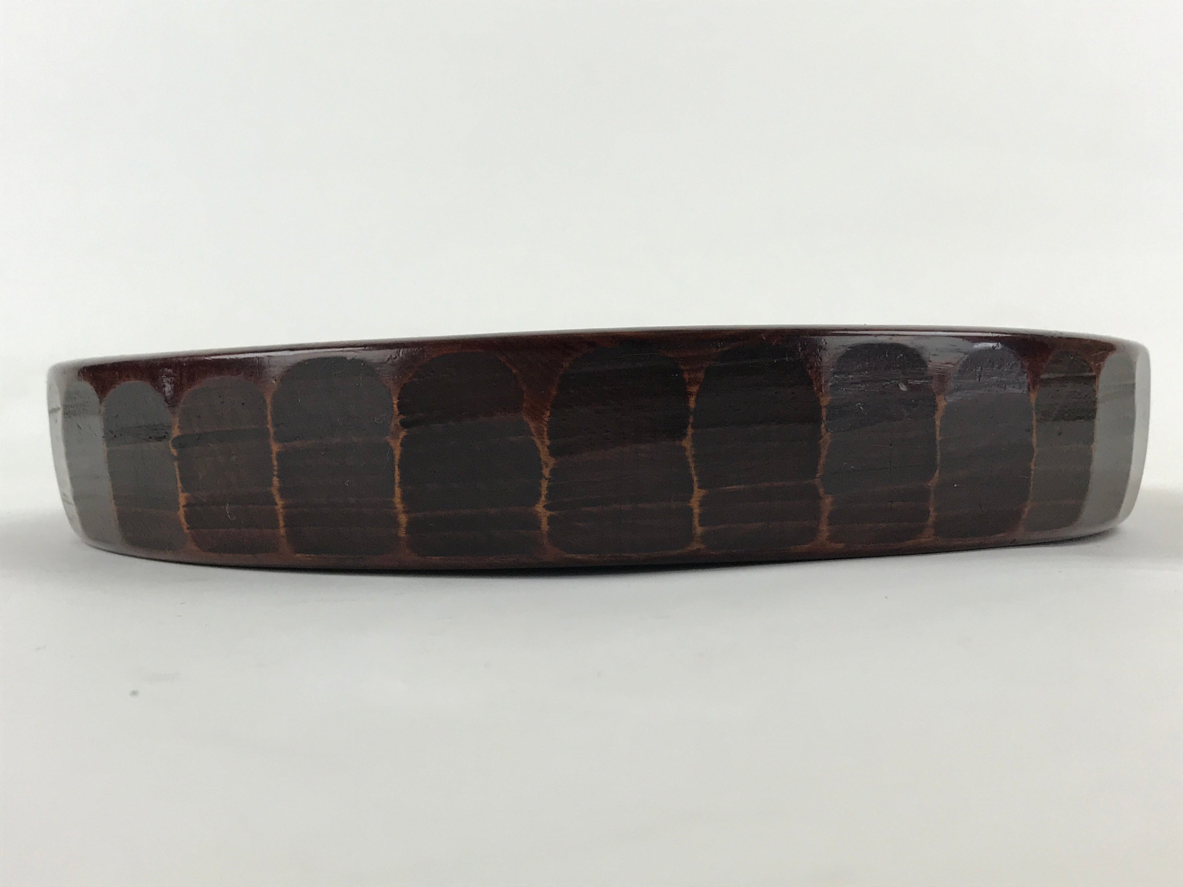 Japanese Wooden Serving Tray Vtg Obon Brown Round Carved Design UR885