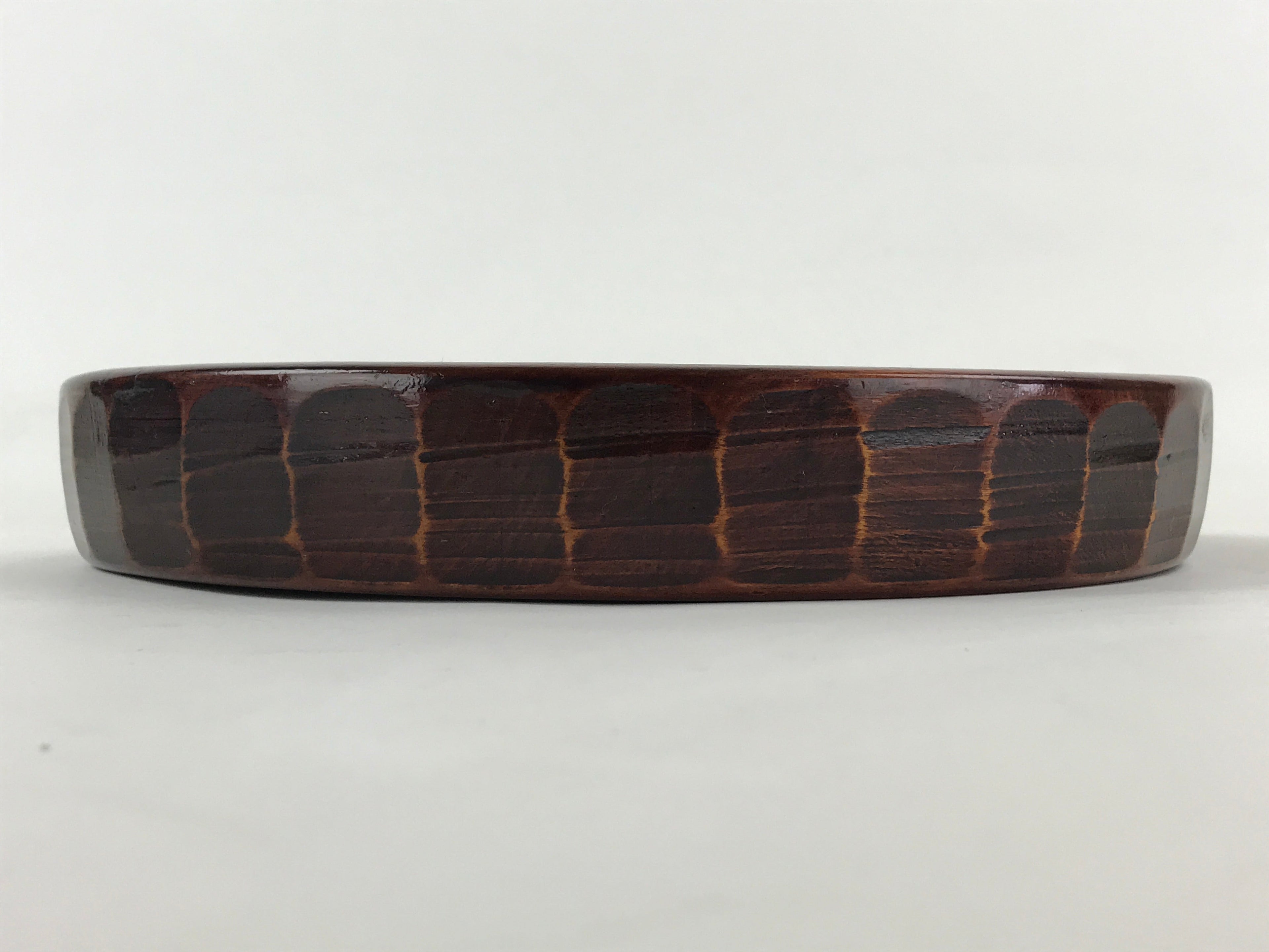 Japanese Wooden Serving Tray Vtg Obon Brown Round Carved Design UR885