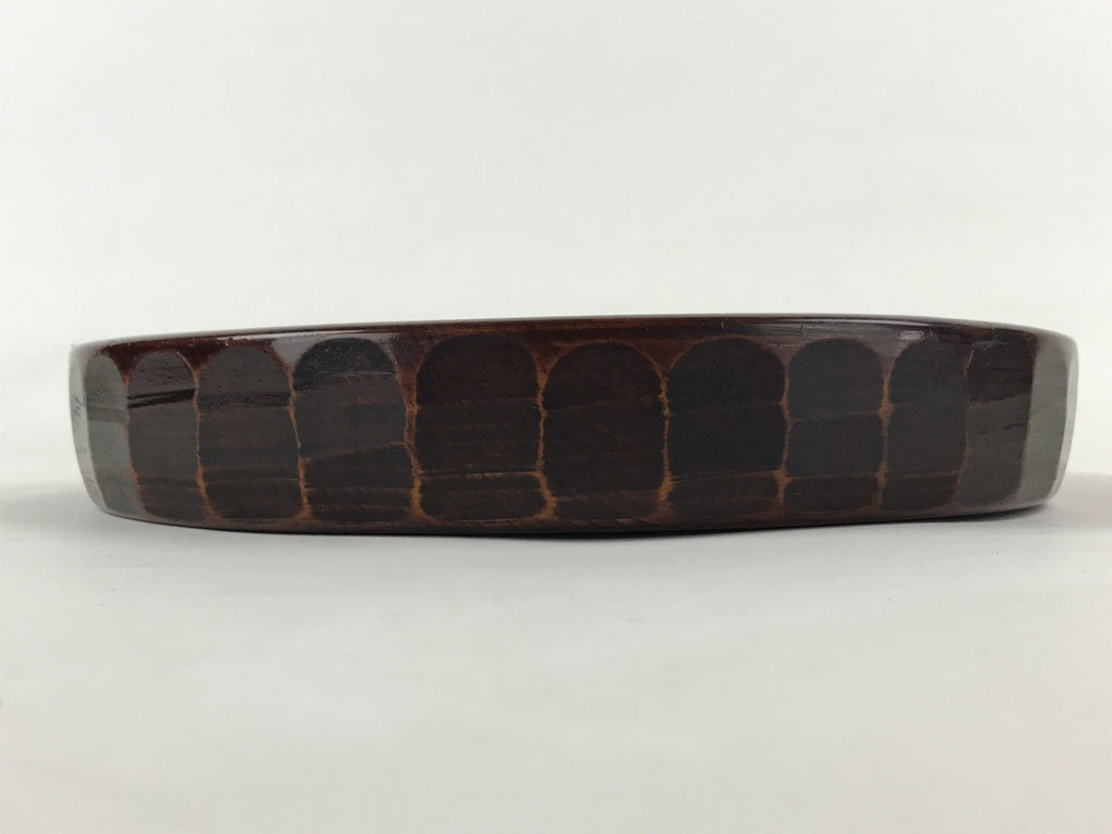 Japanese Wooden Serving Tray Vtg Obon Brown Round Carved Design UR885