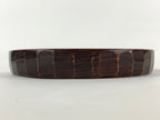Japanese Wooden Serving Tray Vtg Obon Brown Round Carved Design UR885