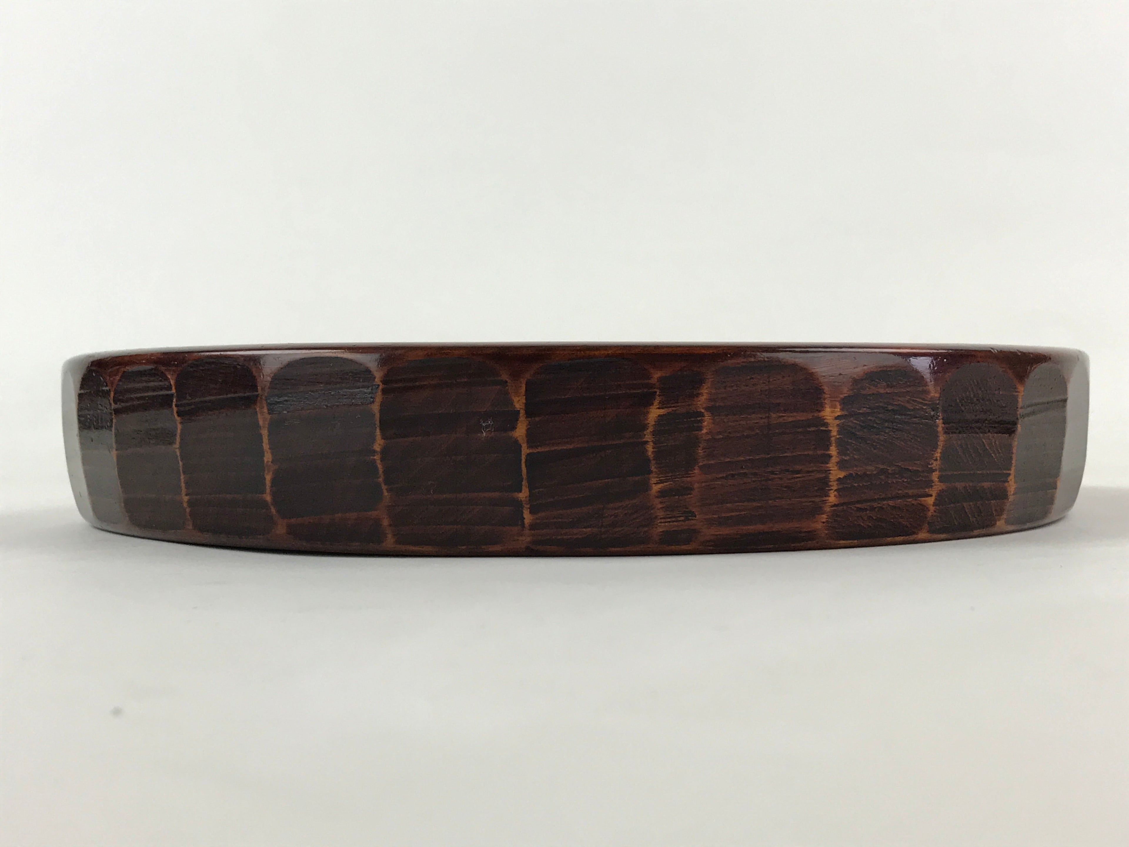 Japanese Wooden Serving Tray Vtg Obon Brown Round Carved Design UR885