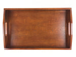 Japanese Wooden Serving Tray Vtg Obon Dark Brown Rectangle Handles UR904