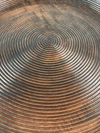 Japanese Wooden Serving Tray Vtg Obon Dark Brown Round Carved Lines UR886