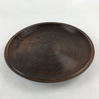 Japanese Wooden Serving Tray Vtg Obon Dark Brown Round Carved Lines UR886