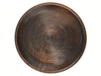 Japanese Wooden Serving Tray Vtg Obon Dark Brown Round Carved Lines UR886