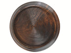Japanese Wooden Serving Tray Vtg Obon Dark Brown Round Carved Lines UR886