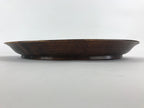 Japanese Wooden Serving Tray Vtg Obon Dark Brown Round Carved Lines UR886