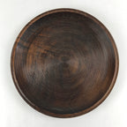 Japanese Wooden Serving Tray Vtg Obon Dark Brown Round Carved Lines UR886