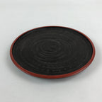 Japanese Wooden Serving Tray Vtg Obon Small Round Carved Swirl Red Black UR959