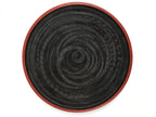 Japanese Wooden Serving Tray Vtg Obon Small Round Carved Swirl Red Black UR959