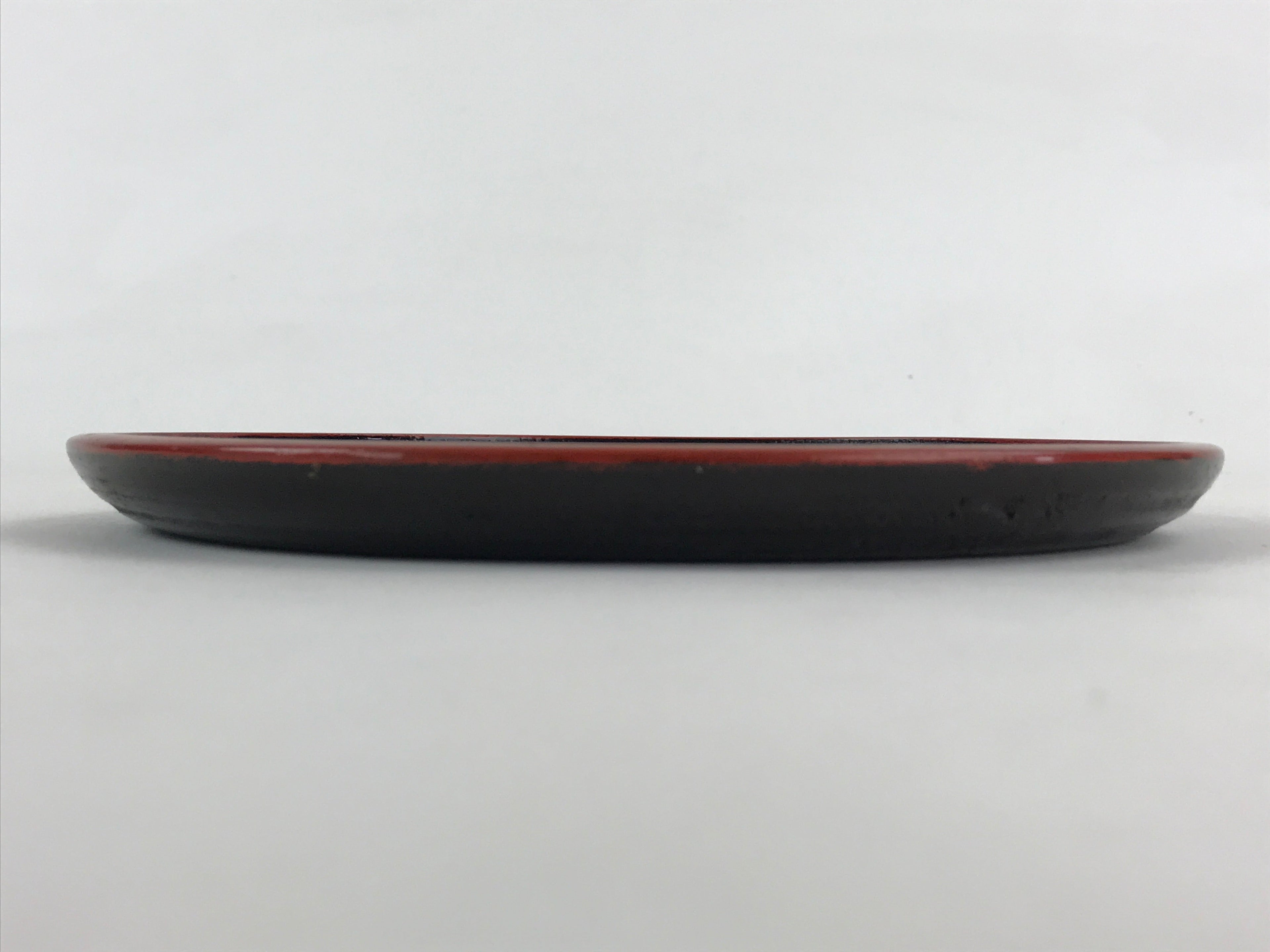 Japanese Wooden Serving Tray Vtg Obon Small Round Carved Swirl Red Black UR959