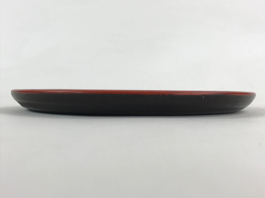 Japanese Wooden Serving Tray Vtg Obon Small Round Carved Swirl Red Black UR959