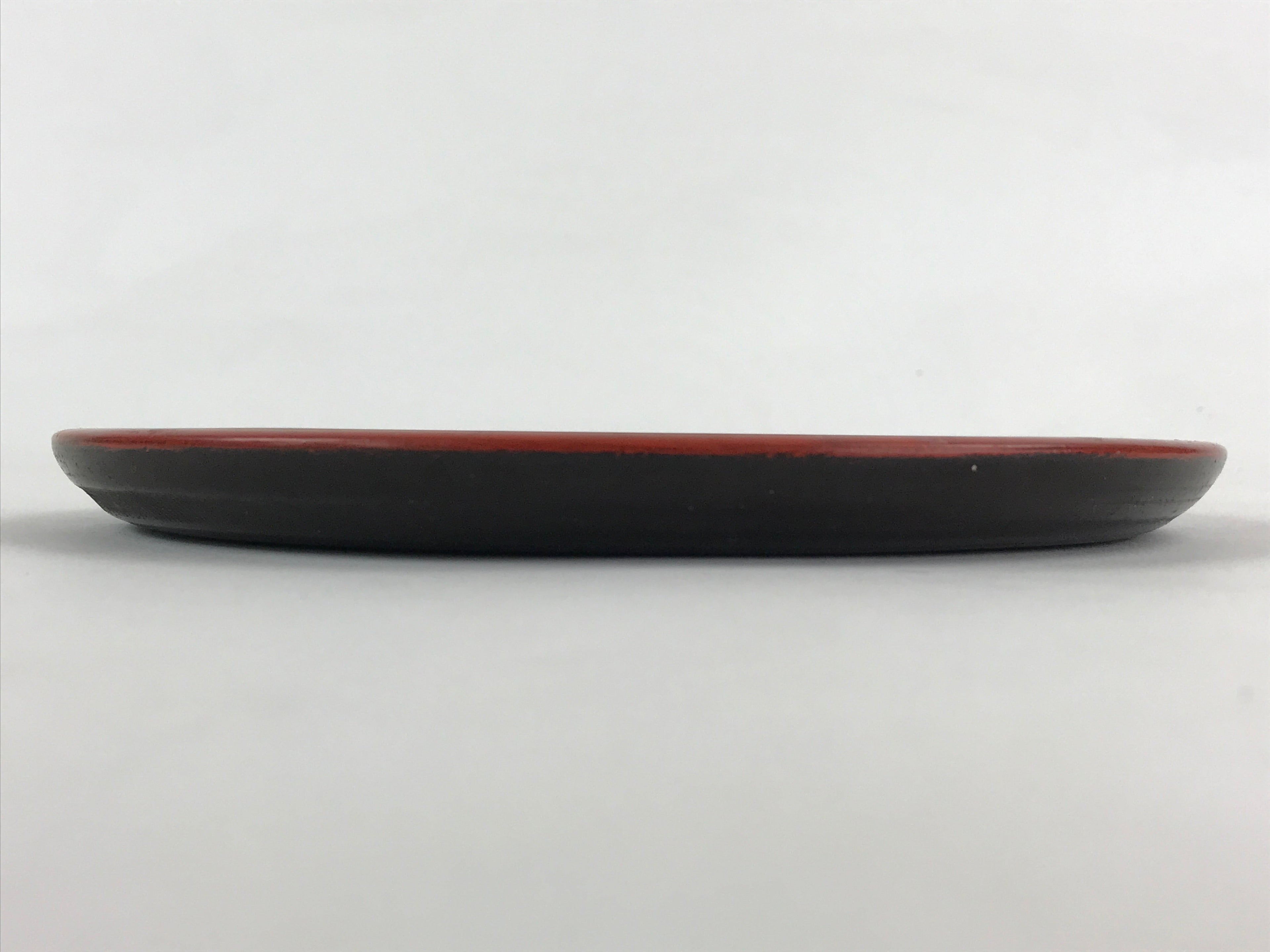 Japanese Wooden Serving Tray Vtg Obon Small Round Carved Swirl Red Black UR959
