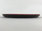 Japanese Wooden Serving Tray Vtg Obon Small Round Carved Swirl Red Black UR959