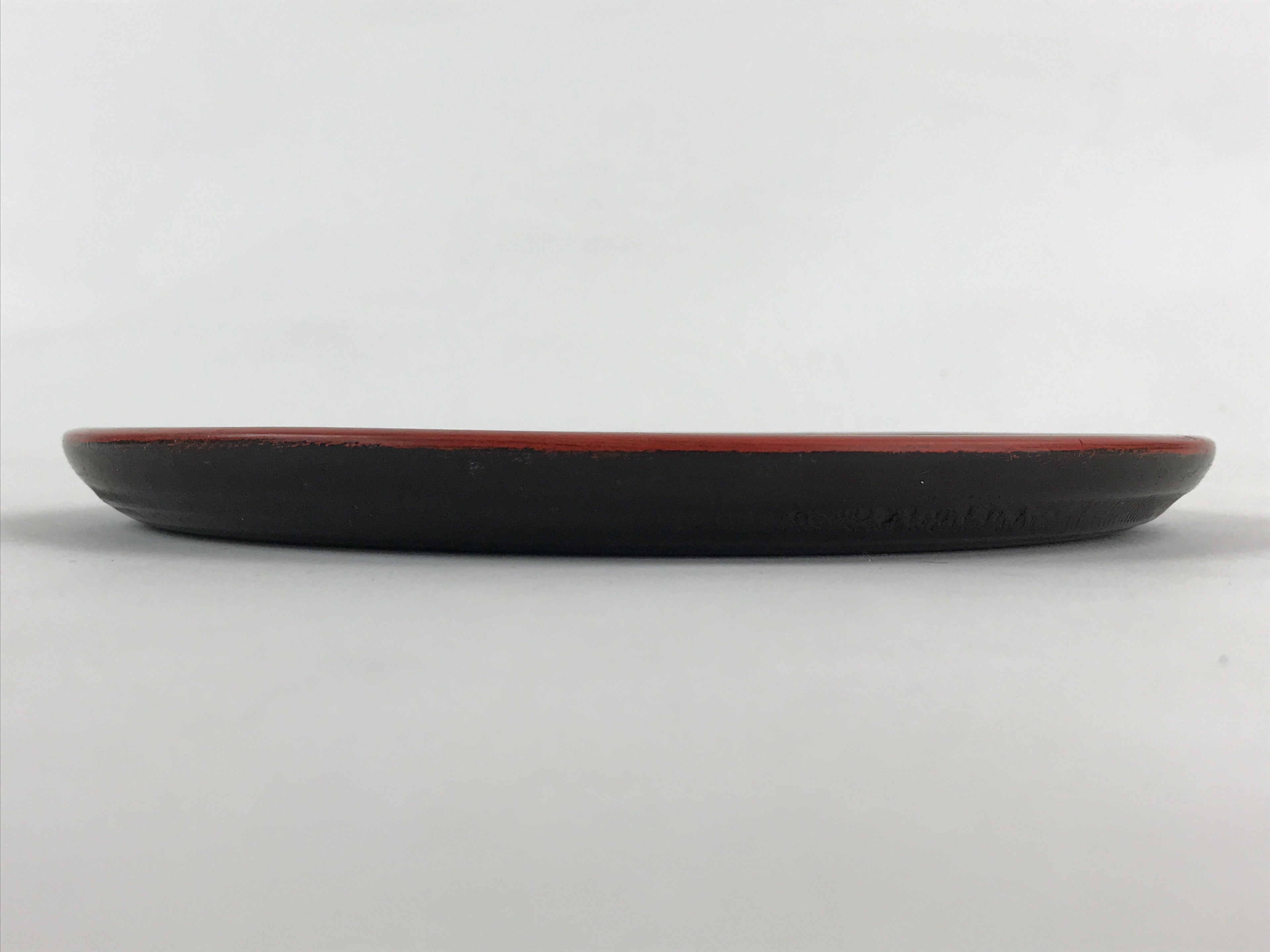 Japanese Wooden Serving Tray Vtg Obon Small Round Carved Swirl Red Black UR959