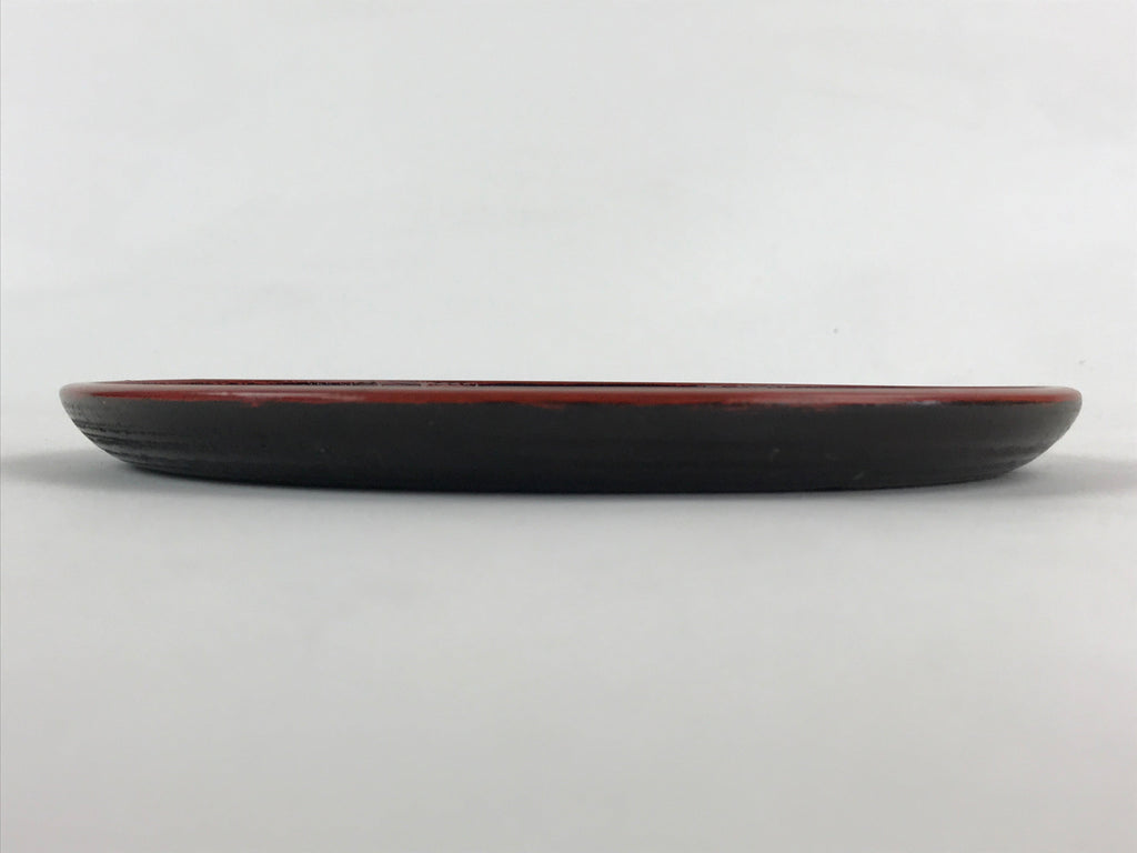 Japanese Wooden Serving Tray Vtg Obon Small Round Carved Swirl Red Black UR959