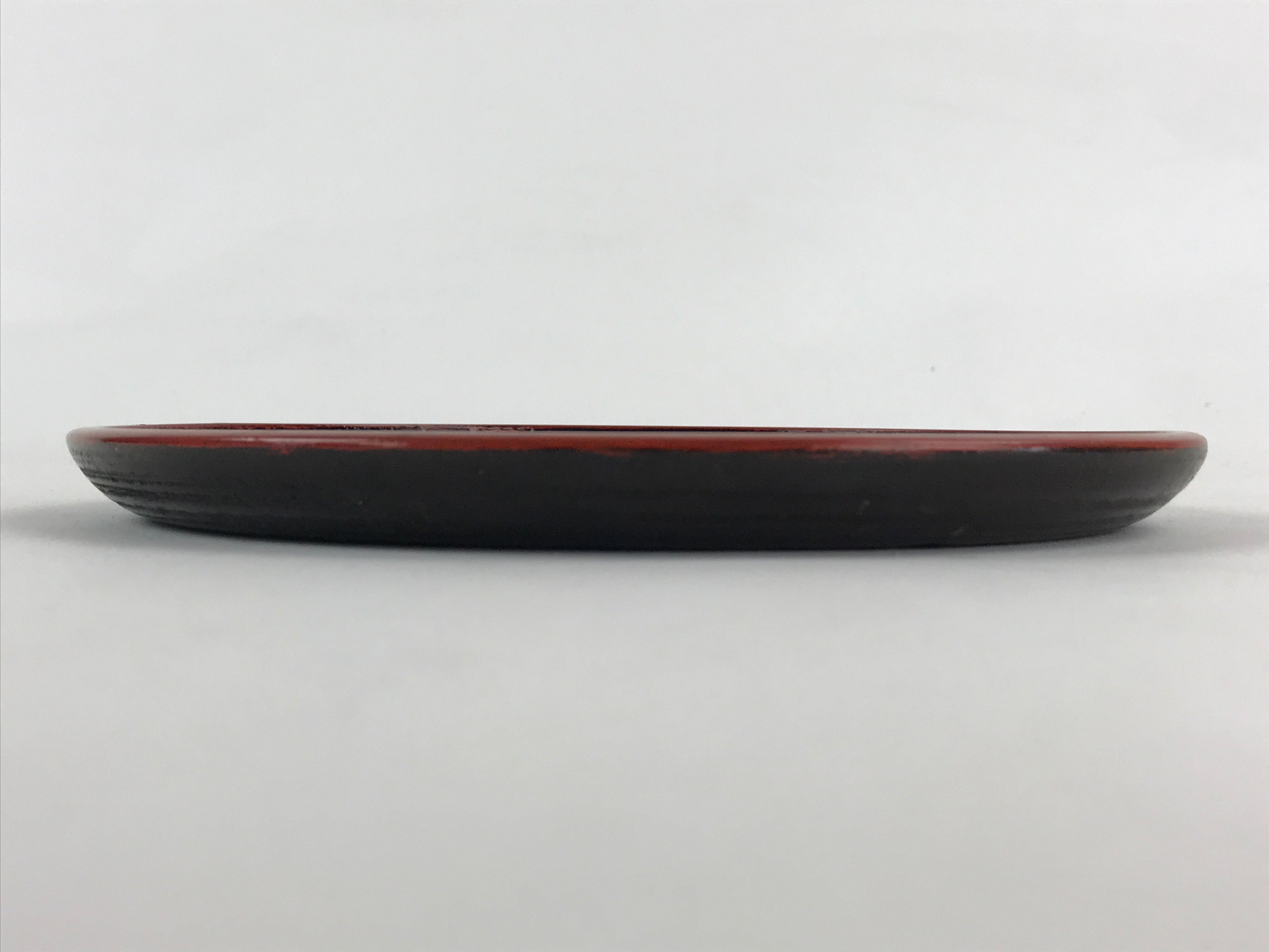 Japanese Wooden Serving Tray Vtg Obon Small Round Carved Swirl Red Black UR959