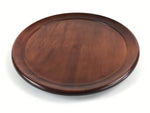 Japanese Wooden Serving Tray Vtg Round Obon Simple Dark Brown Tea Snacks UR982