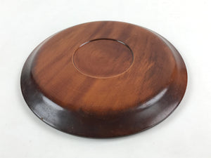 Japanese Wooden Serving Tray Vtg Round Obon Simple Dark Brown Tea Snacks UR982