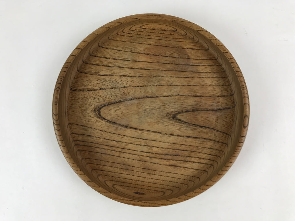 Japanese Wooden Serving Tray Vtg Small Classic Round Obon Natural Brown UR995