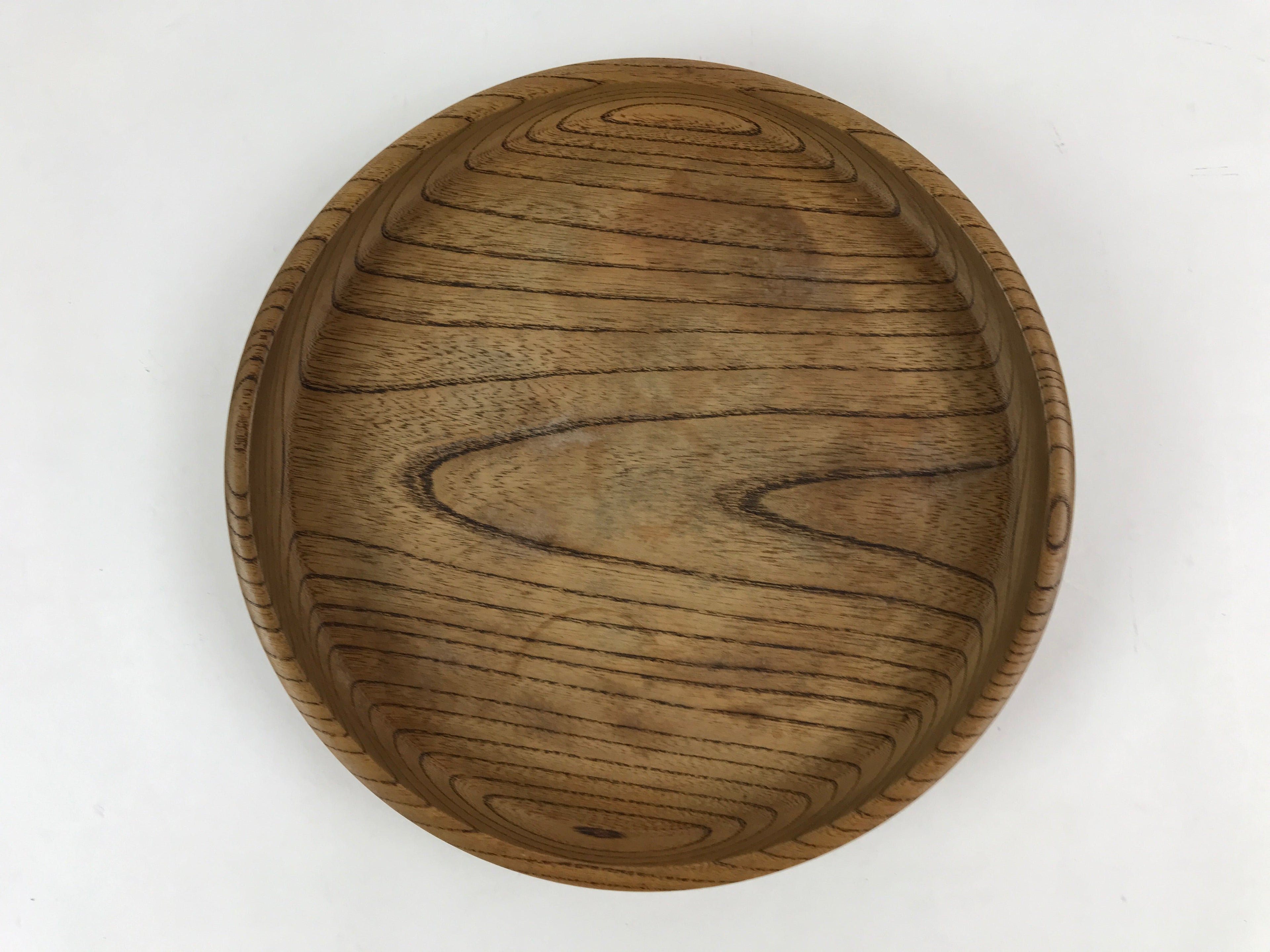 Japanese Wooden Serving Tray Vtg Small Classic Round Obon Natural Brown UR995