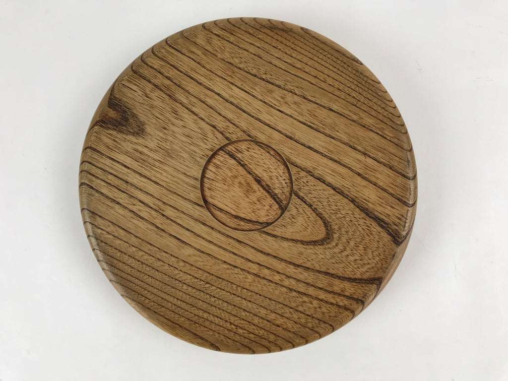 Japanese Wooden Serving Tray Vtg Small Classic Round Obon Natural Brown UR995