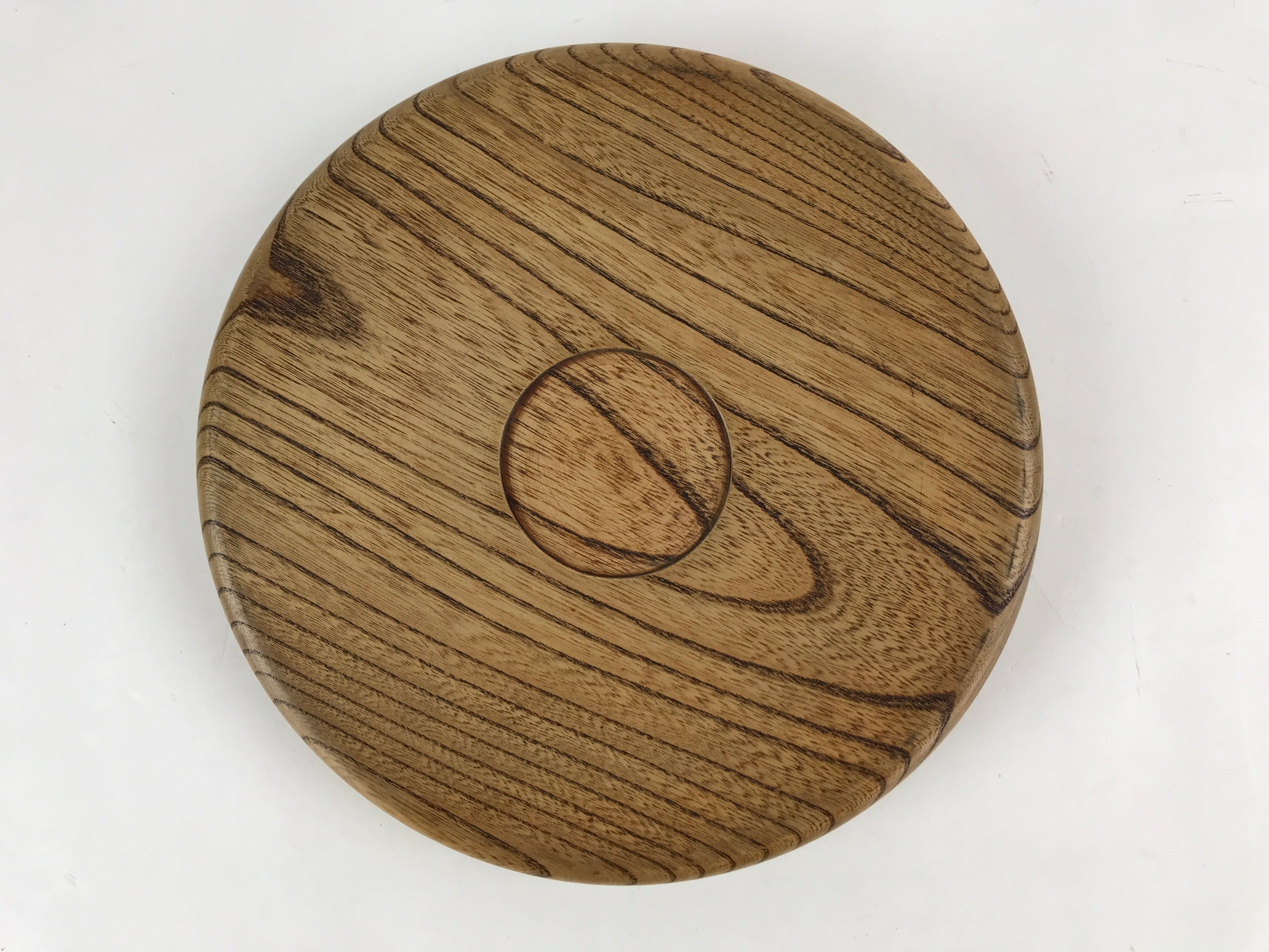 Japanese Wooden Serving Tray Vtg Small Classic Round Obon Natural Brown UR995