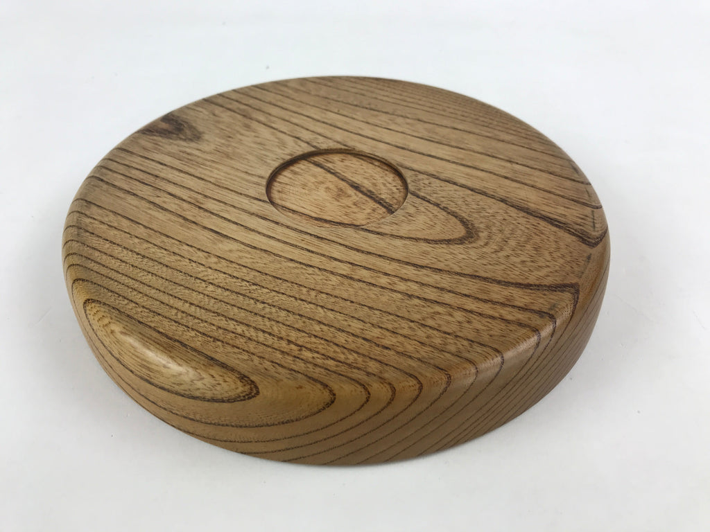 Japanese Wooden Serving Tray Vtg Small Classic Round Obon Natural Brown UR995