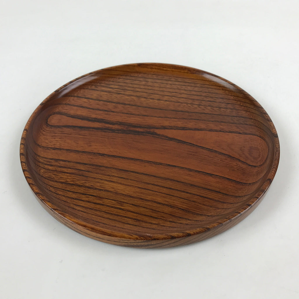 Japanese Wooden Serving Tray Vtg Small Obon Brown Round Tea Snacks UR881
