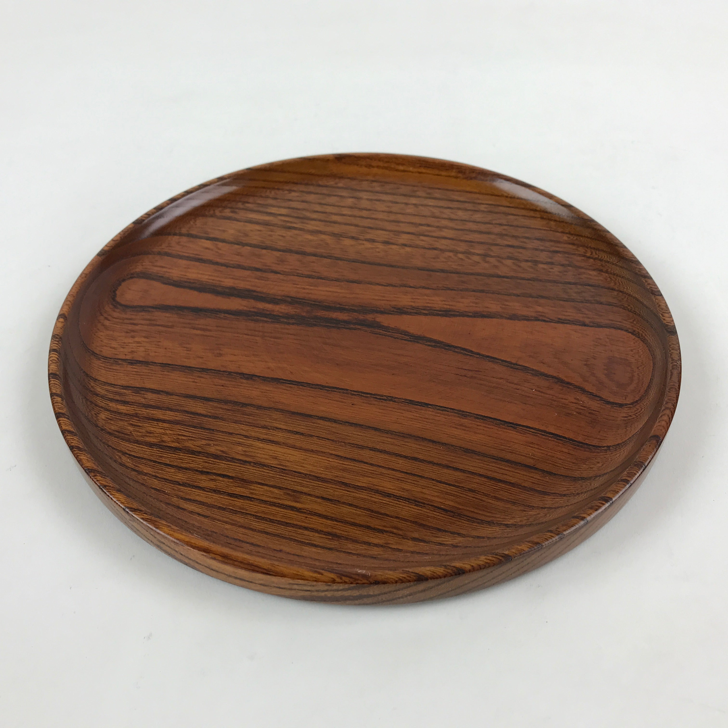 Japanese Wooden Serving Tray Vtg Small Obon Brown Round Tea Snacks UR881