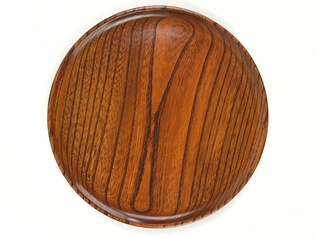 Japanese Wooden Serving Tray Vtg Small Obon Brown Round Tea Snacks UR881