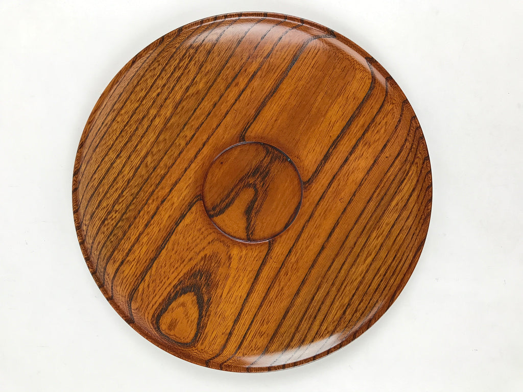Japanese Wooden Serving Tray Vtg Small Obon Brown Round Tea Snacks UR881