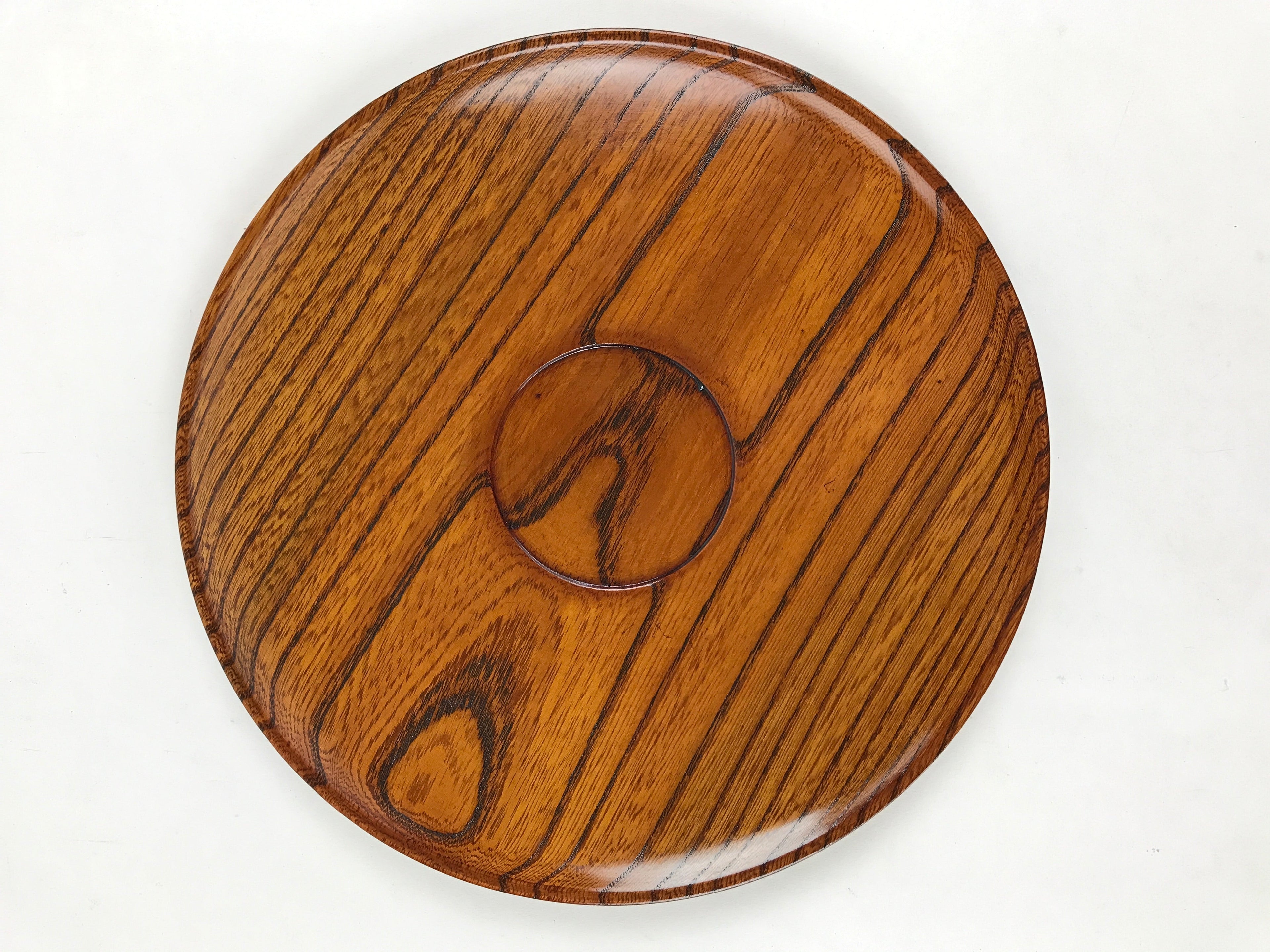 Japanese Wooden Serving Tray Vtg Small Obon Brown Round Tea Snacks UR881