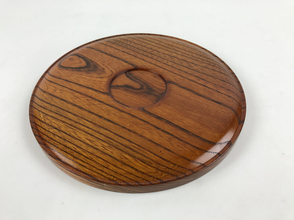 Japanese Wooden Serving Tray Vtg Small Obon Brown Round Tea Snacks UR881