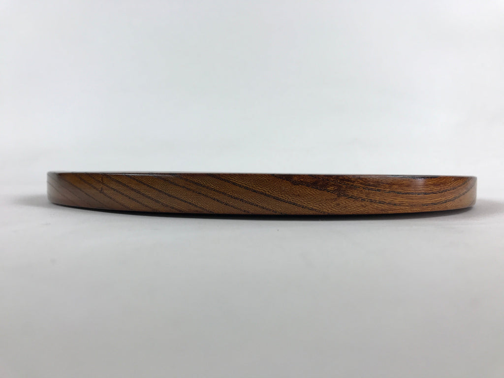 Japanese Wooden Serving Tray Vtg Small Obon Brown Round Tea Snacks UR881