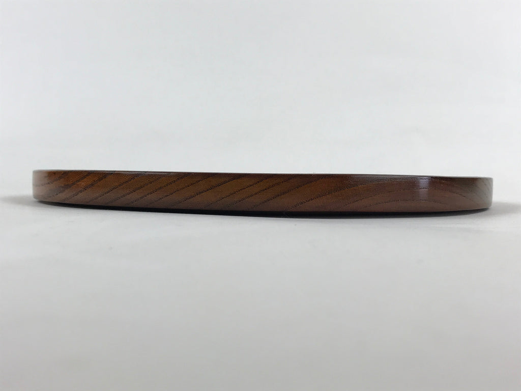 Japanese Wooden Serving Tray Vtg Small Obon Brown Round Tea Snacks UR881