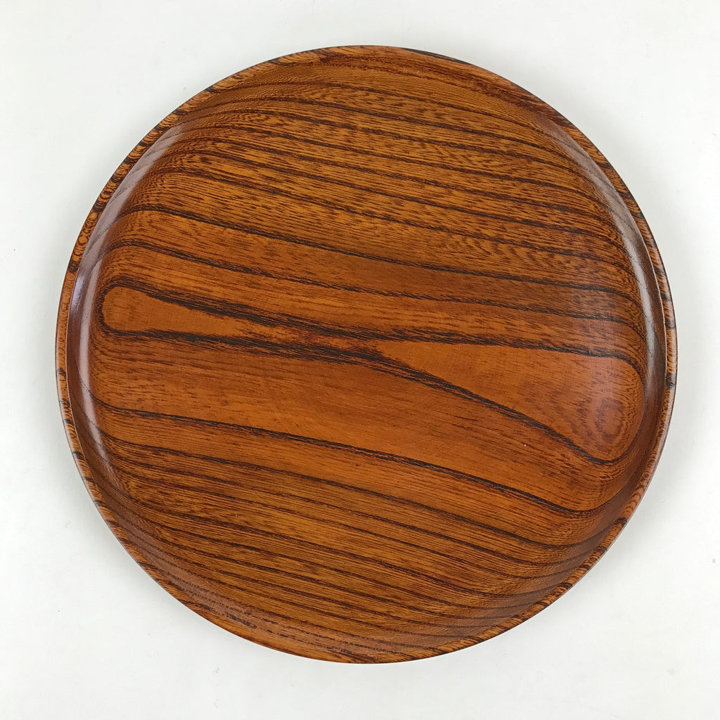Japanese Wooden Serving Tray Vtg Small Obon Brown Round Tea Snacks UR881