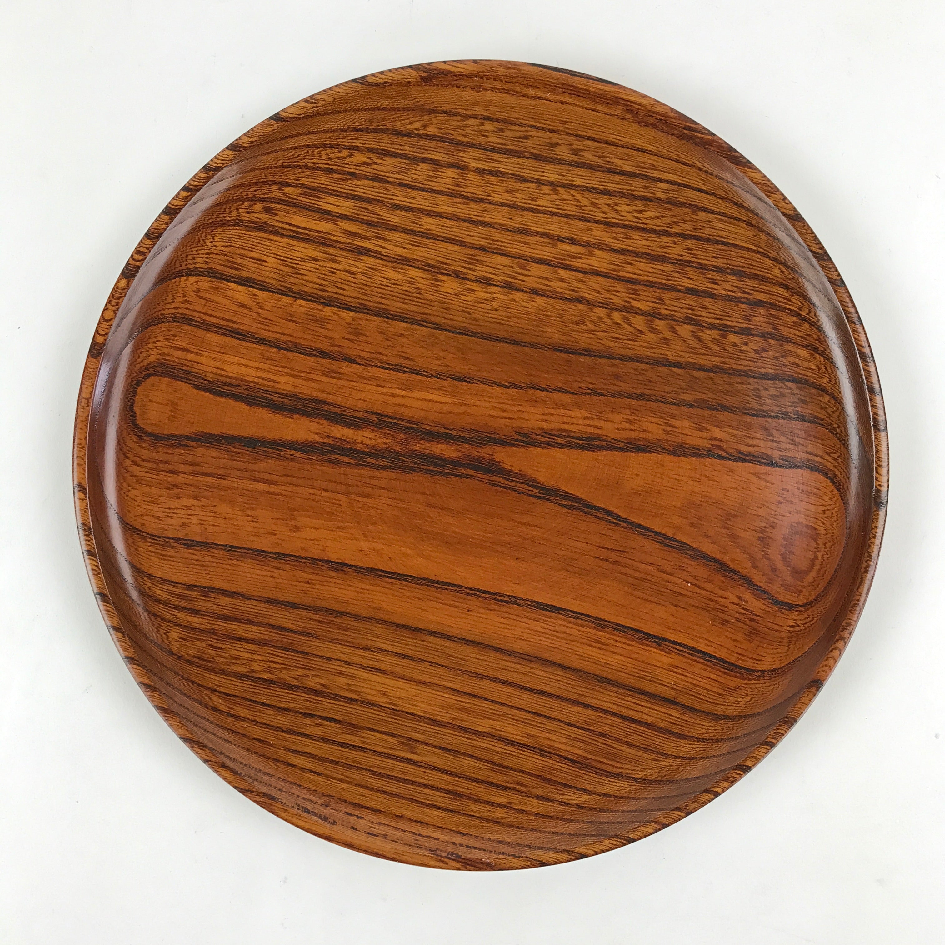 Japanese Wooden Serving Tray Vtg Small Obon Brown Round Tea Snacks UR881