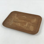 Japanese Wooden Serving Tray Vtg Small Obon Carved River Bridge Scenery UR993