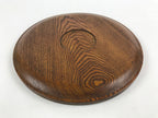 Japanese Wooden Serving Tray Vtg Small Round Obon Paulownia Leaves Brown UR994