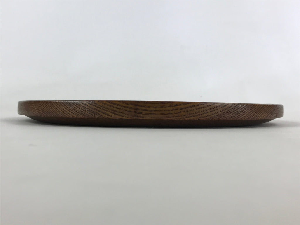 Japanese Wooden Serving Tray Vtg Small Round Obon Paulownia Leaves Brown UR994