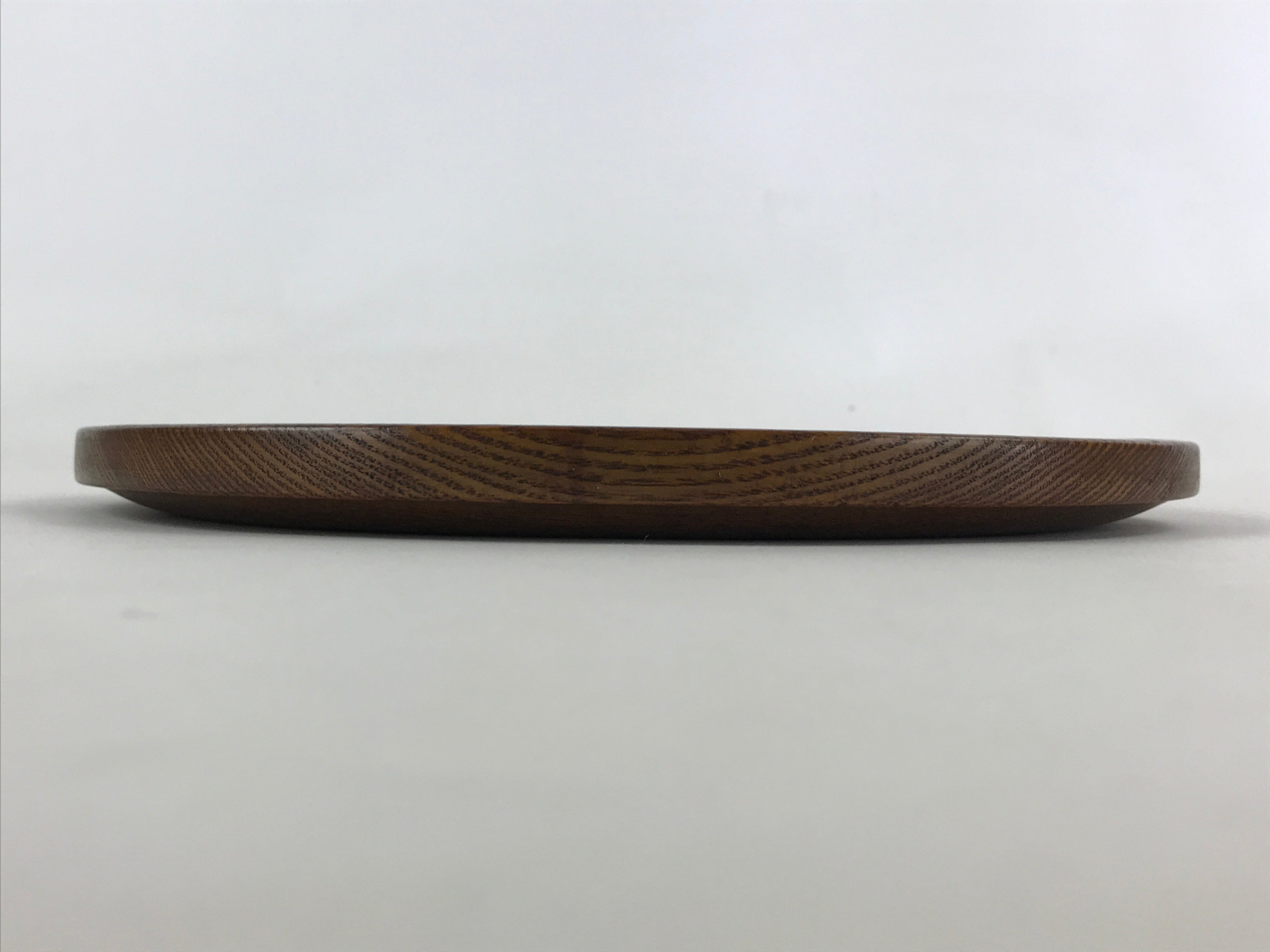 Japanese Wooden Serving Tray Vtg Small Round Obon Paulownia Leaves Brown UR994