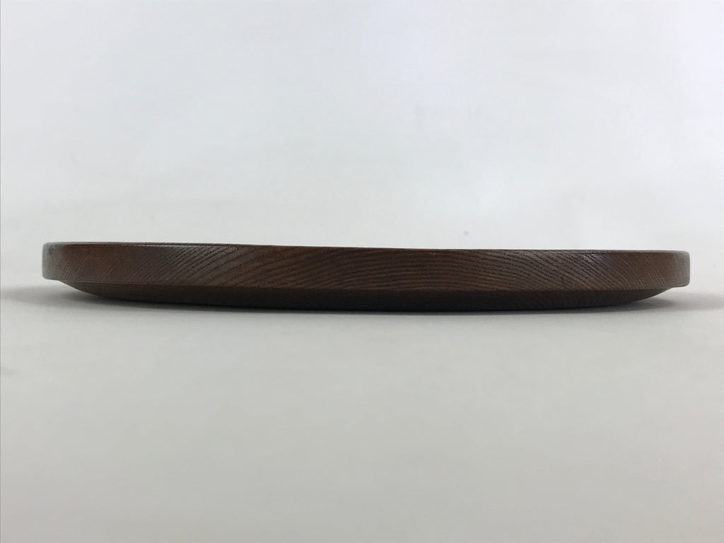 Japanese Wooden Serving Tray Vtg Small Round Obon Paulownia Leaves Brown UR994