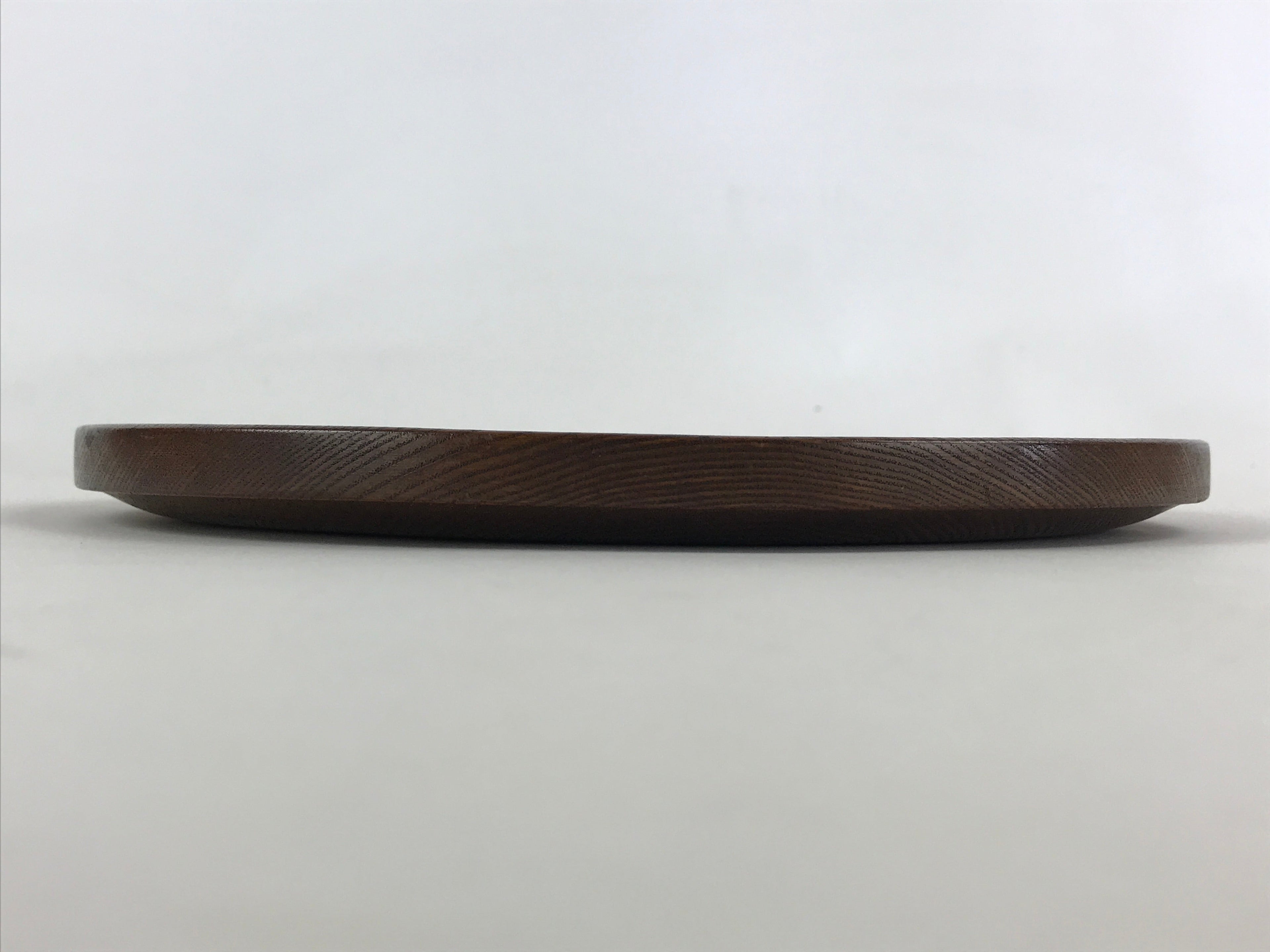 Japanese Wooden Serving Tray Vtg Small Round Obon Paulownia Leaves Brown UR994