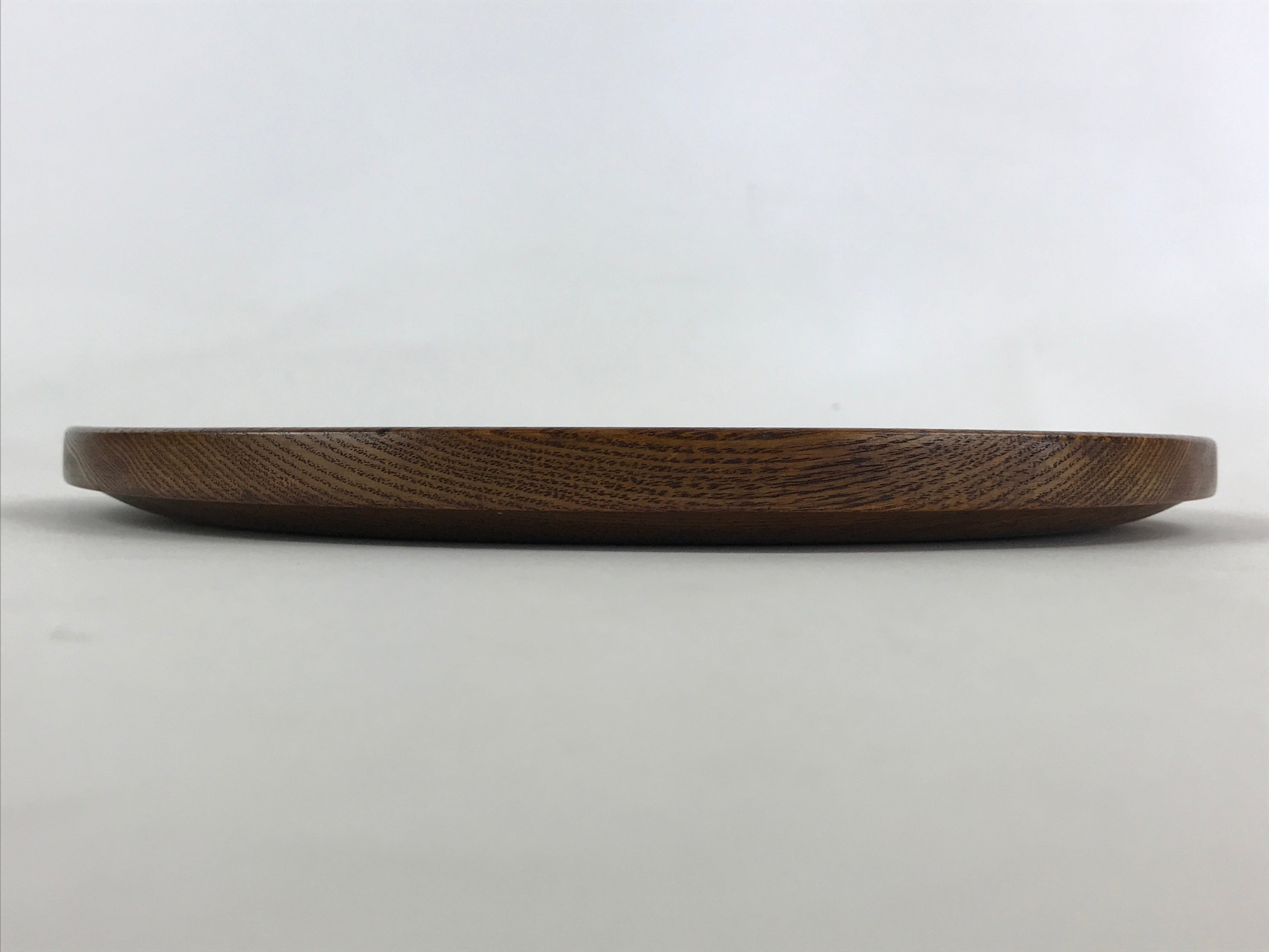 Japanese Wooden Serving Tray Vtg Small Round Obon Paulownia Leaves Brown UR994