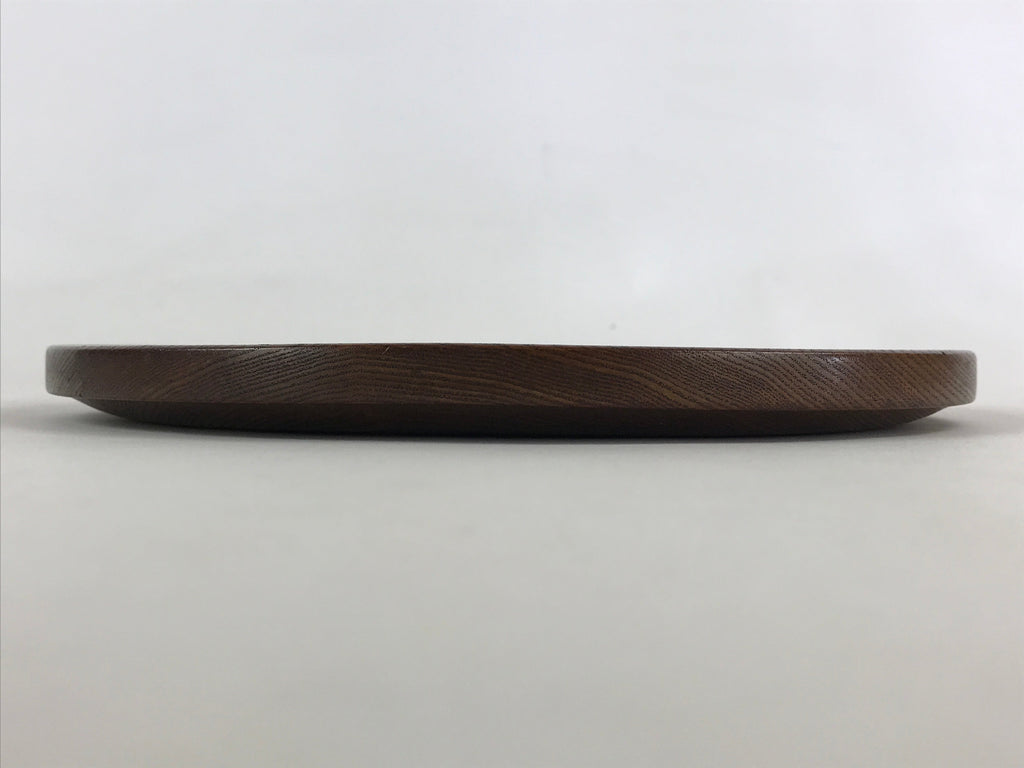 Japanese Wooden Serving Tray Vtg Small Round Obon Paulownia Leaves Brown UR994