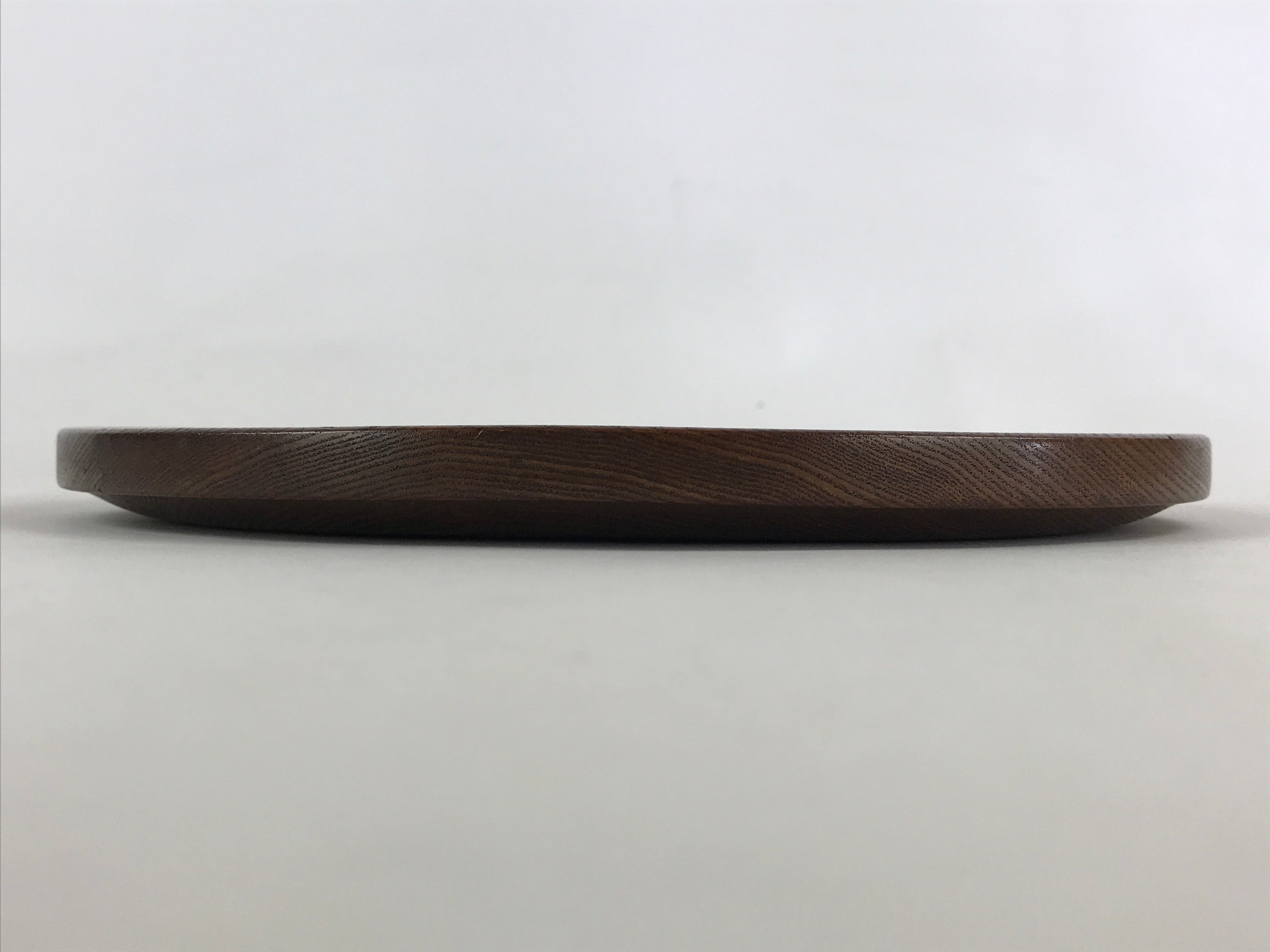 Japanese Wooden Serving Tray Vtg Small Round Obon Paulownia Leaves Brown UR994