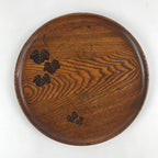 Japanese Wooden Serving Tray Vtg Small Round Obon Paulownia Leaves Brown UR994